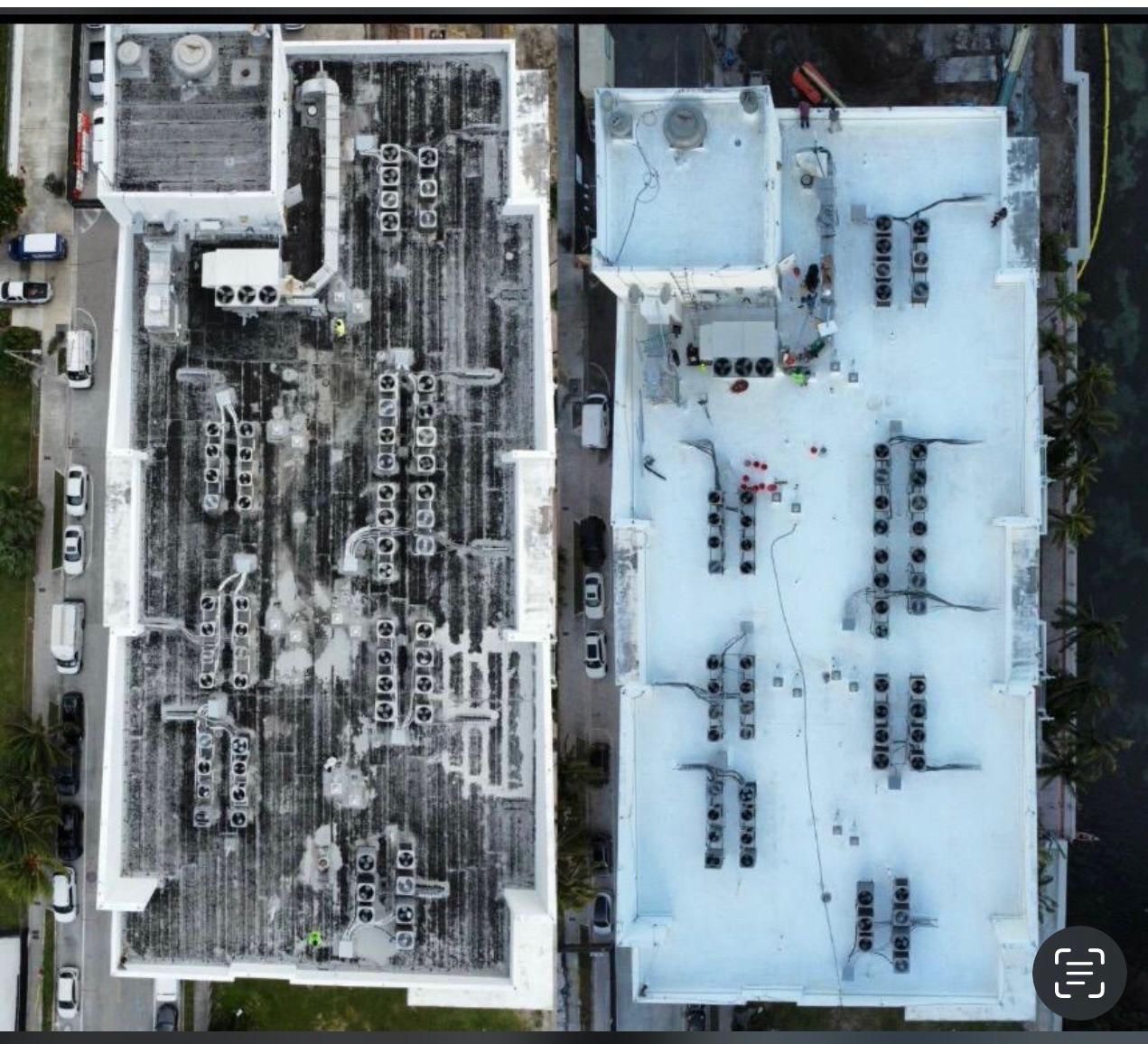 Commercial roofing before and after — degraded membrane to new TPO