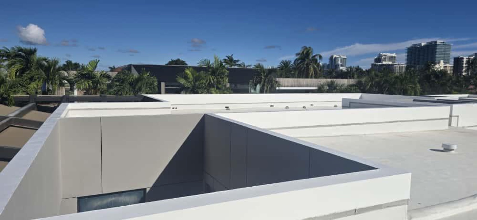 Architectural flat roof detail on modern Miami Beach building