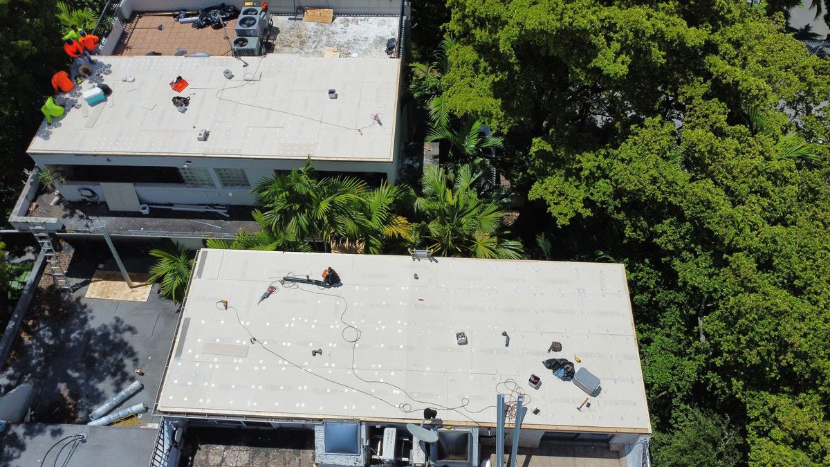 Modern Engineering crew on commercial roofing project