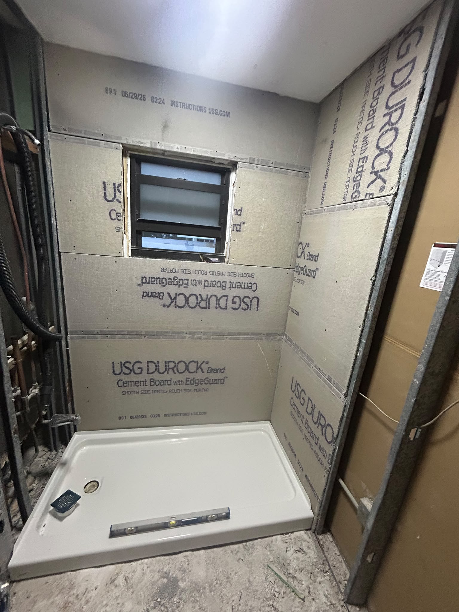 Shower cement board preparation before tile