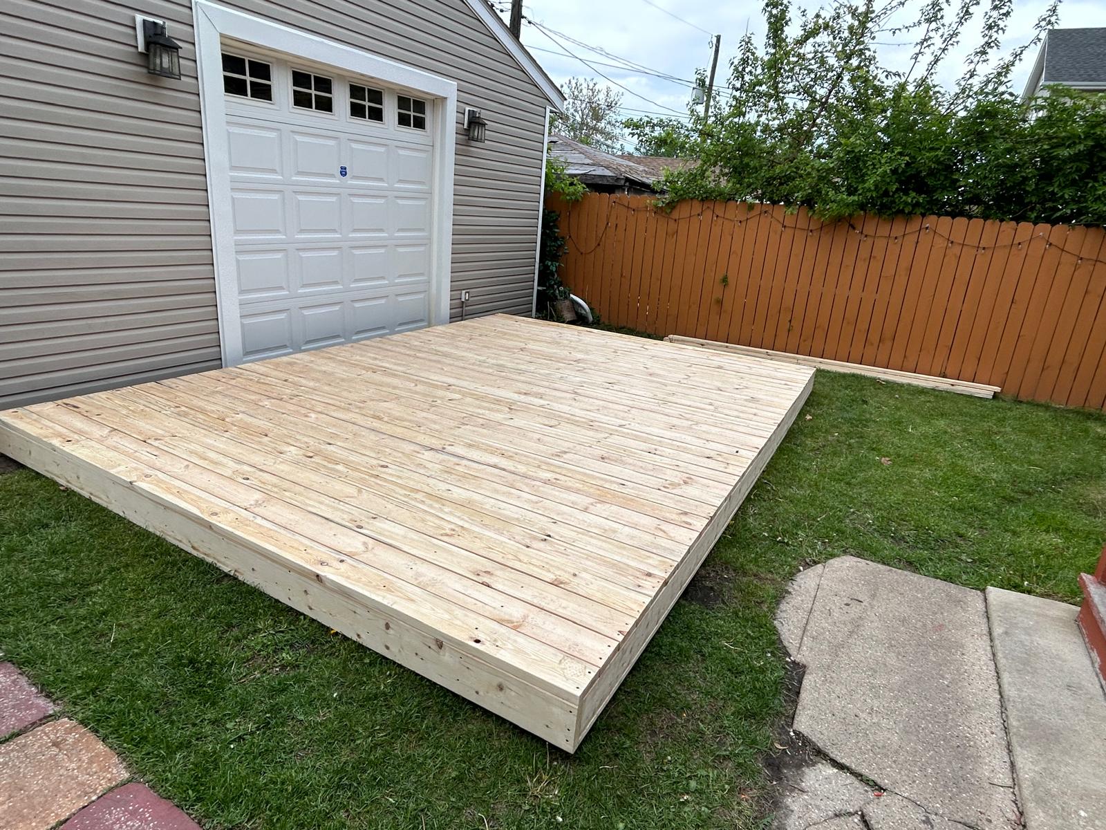 Completed wood deck construction
